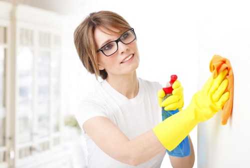 Local carpet cleaner assessing fabric condition in a W8 property